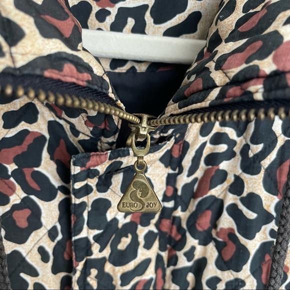 Euro Joy Zip Up Silk Blend Button Up Animal Print Jacket Collar Drawstring Med - Picture 2 of 14